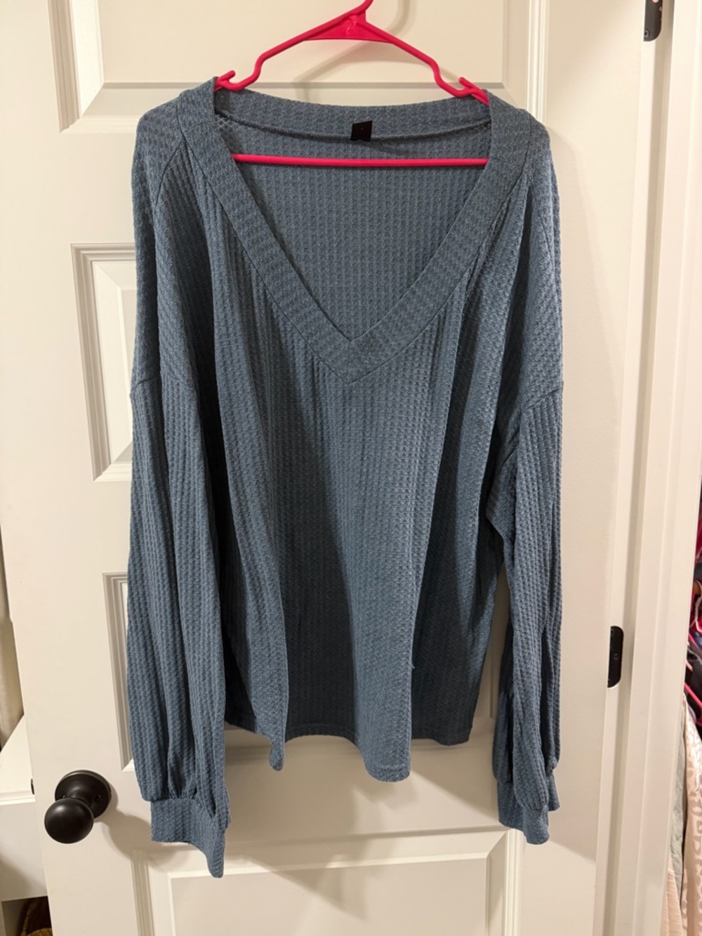 SHEIN Blue Waffle Knit V-Neck Sweater